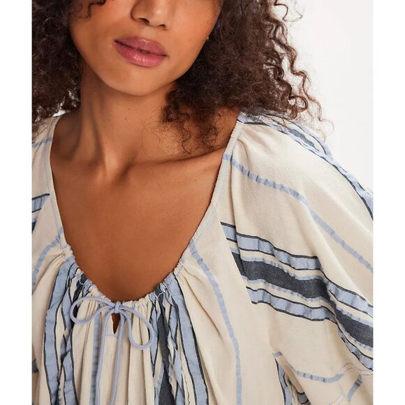 🆕 FREE PEOPLE Bop Around Romper / Seaside Stripe Ivory - Picture 3 of 10